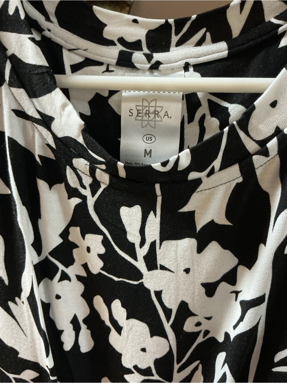 Serra Black and White Botanical Crewneck Top